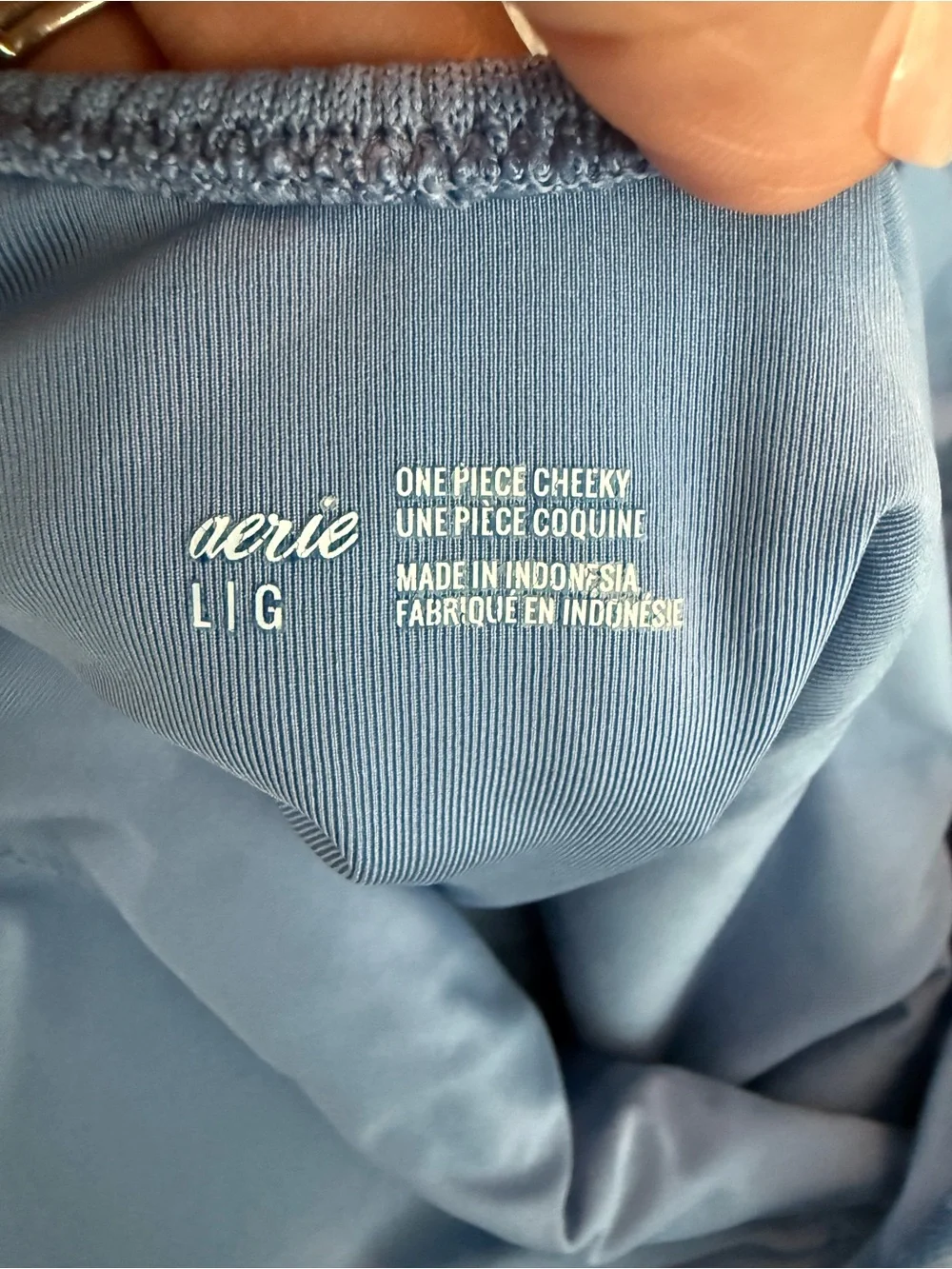 Aerie Cheeky One Piece Swimsuit Blue Textured Scoop Neck Size Large